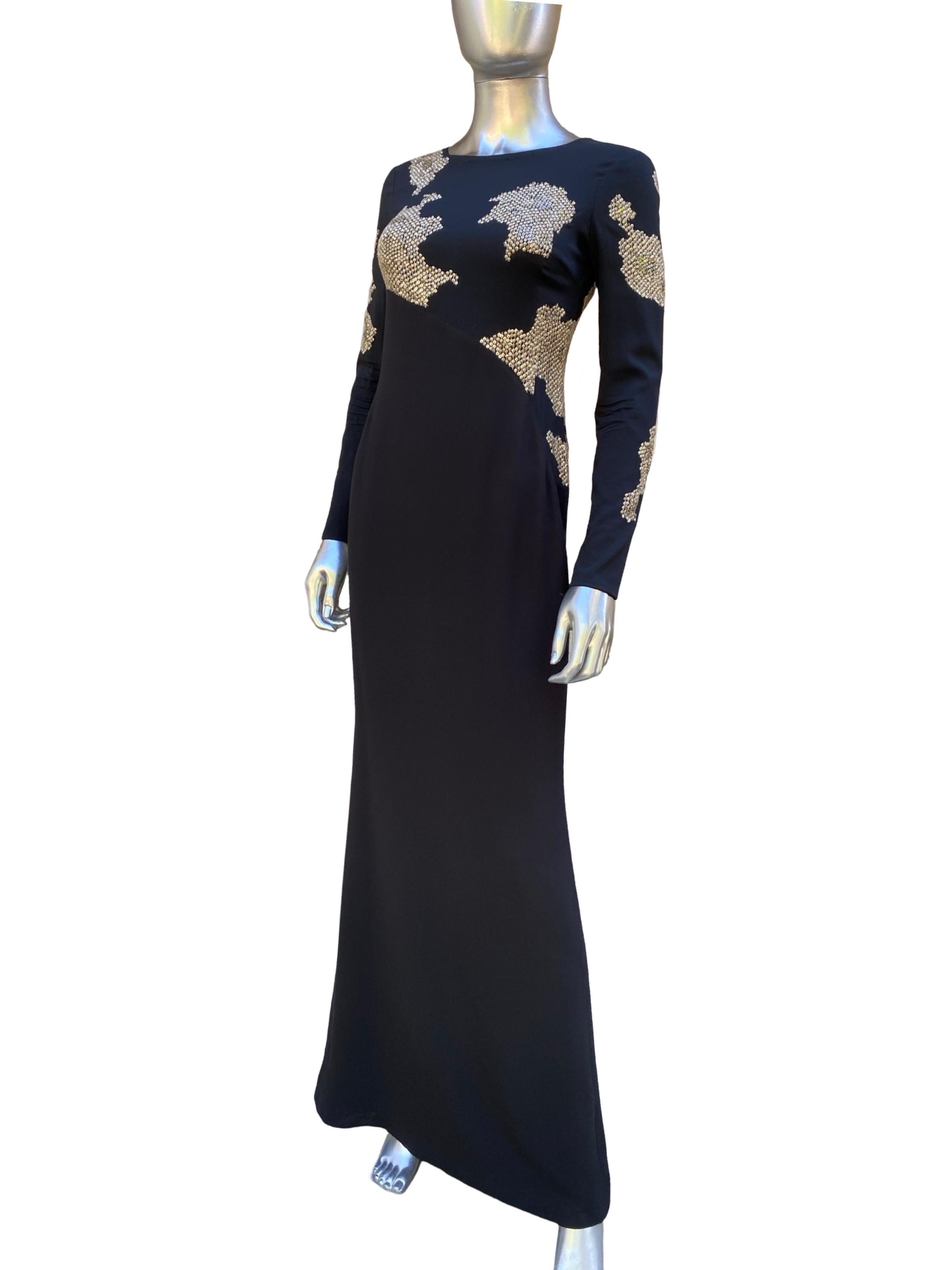 Escada Black Slinky Asymmetrical Modern Long Dress Beaded/Sequins Size 4US/32EU For Sale 2