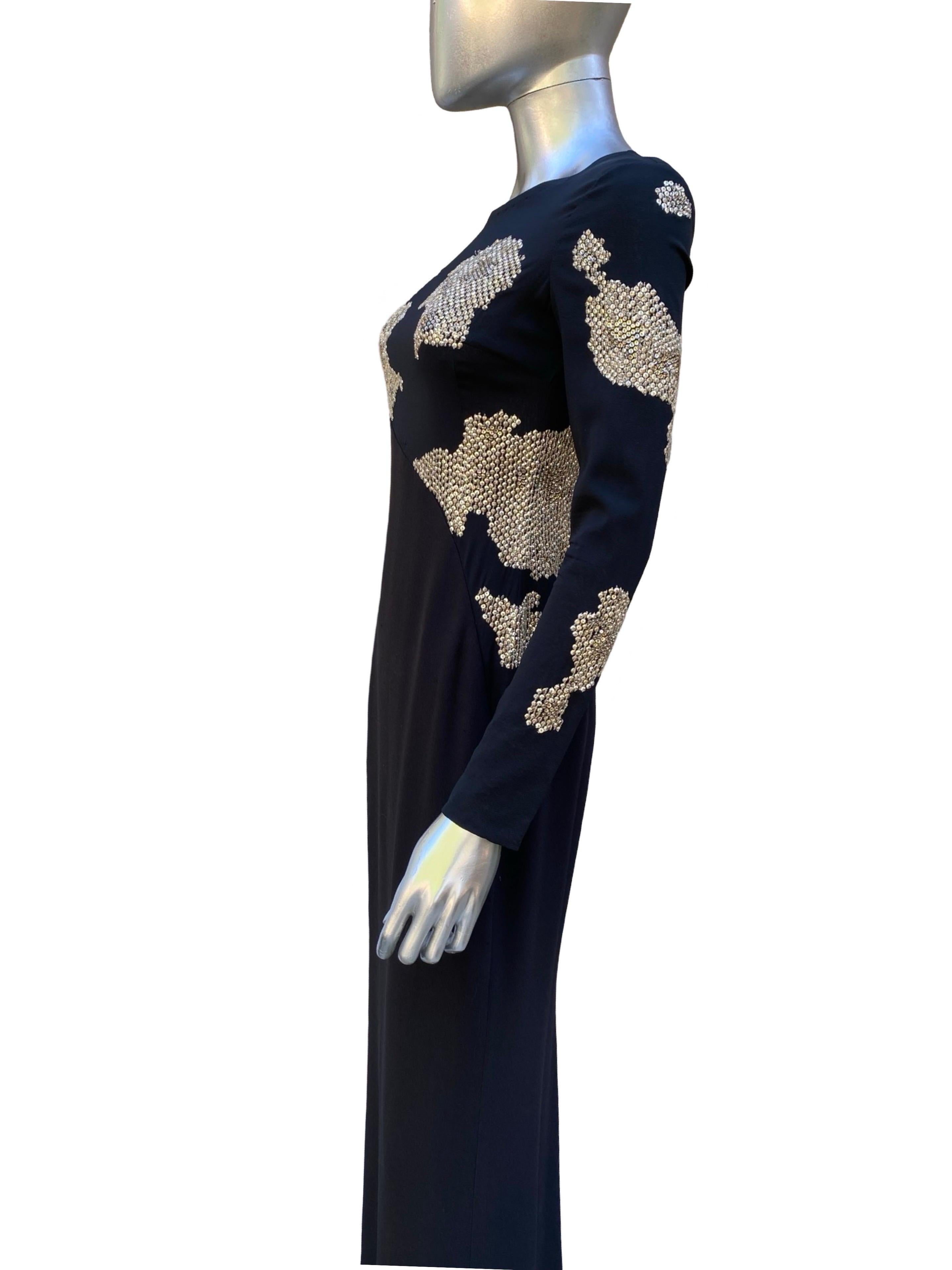 Escada Black Slinky Asymmetrical Modern Long Dress Beaded/Sequins Size 4US/32EU For Sale 3