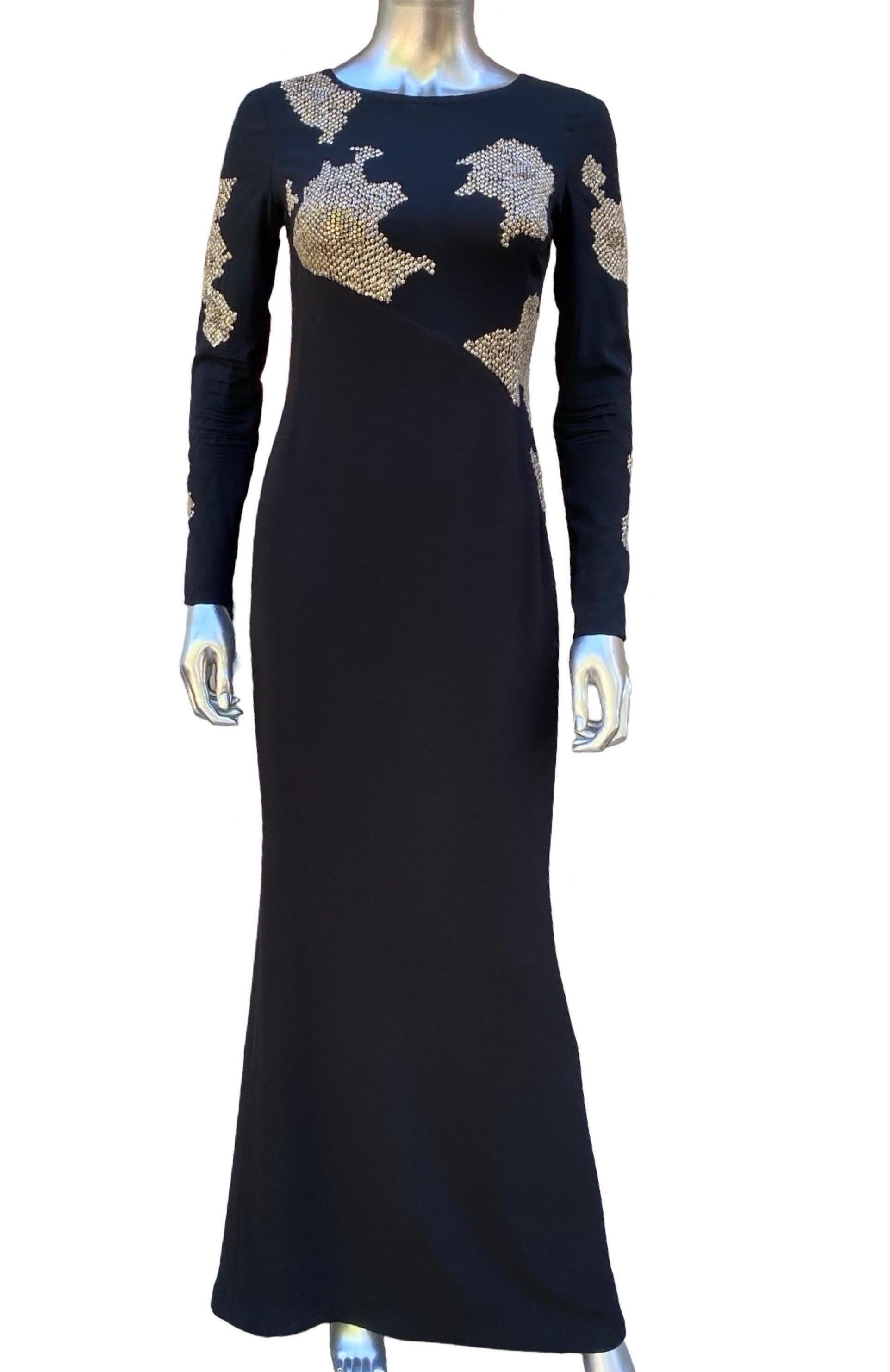 Escada Black Slinky Asymmetrical Modern Long Dress Beaded/Sequins Size 4US/32EU For Sale 5