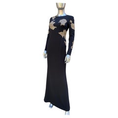 Escada Nero Vestito Lungo Asimmetrico Moderno con Perline/Sequins Taglia 4US/32EU