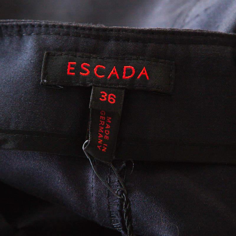 Women's Escada Black Slub Cotton and Silk High Waist Straight Leg Pants M For Sale