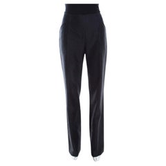 Escada Black Slub Cotton and Silk High Waist Straight Leg Pants M