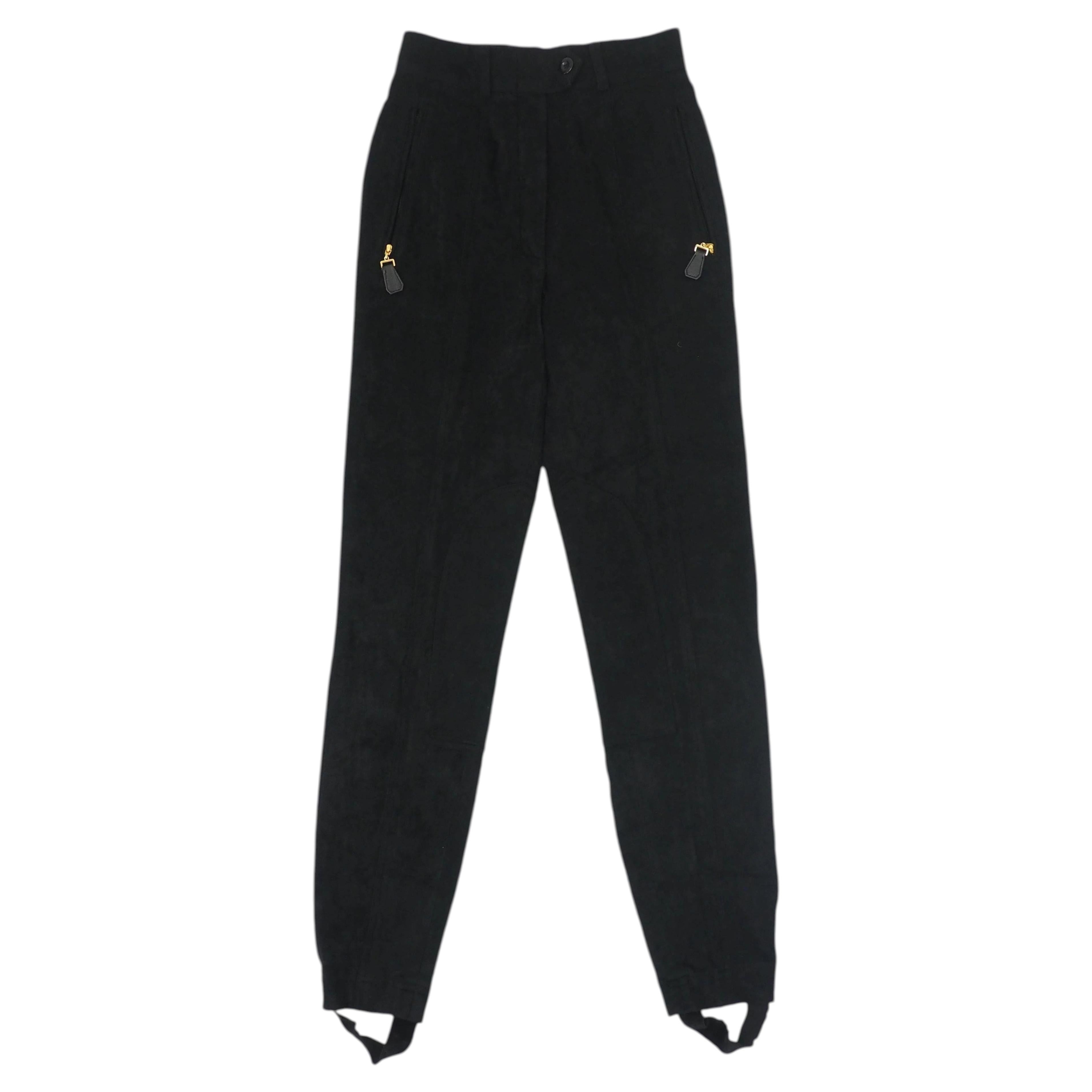Escada Pantalones Estribo Negros Con Cremalleras Doradas en venta
