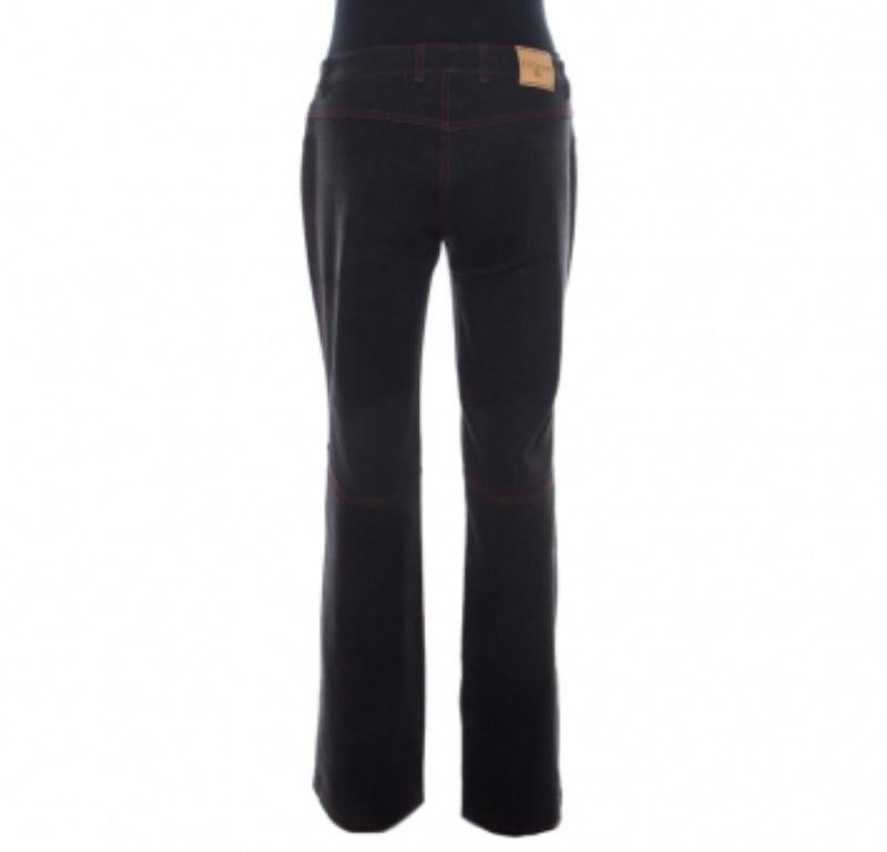 Nero Escada Jeans svasati con ricamo del drago in denim elasticizzato nero M. I. in vendita