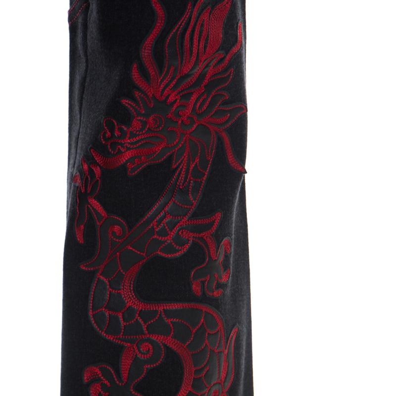 Escada Black Stretch Denim Dragon Embroidered Flared Jeans M 2