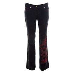 Escada Black Stretch Denim Dragon Embroidered Flared Jeans M