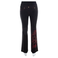 Escada Black Stretch Denim Dragon Embroidered Flared Jeans M