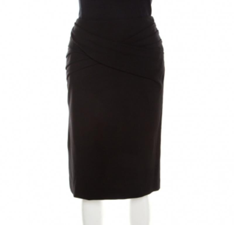 Escada Gonna a matita Runia nera in maglia elasticizzata con pieghe sul davanti XL in vendita 2