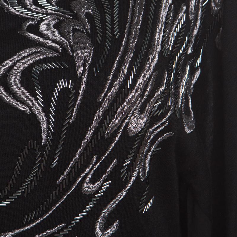 Women's Escada Black Stretch Knit Embellished Waterfall Sleeve Top M