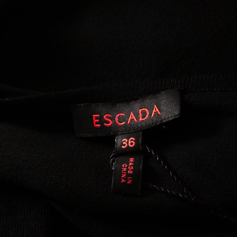 Escada Black Stretch Knit Embellished Waterfall Sleeve Top M 1