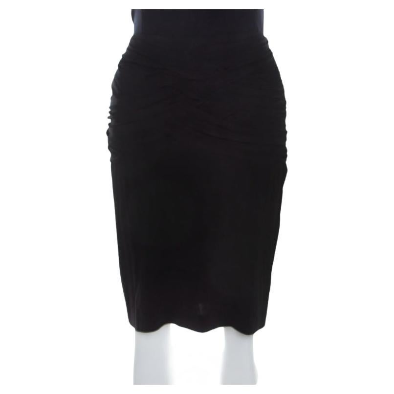 Escada Gonna Edona in maglia elasticizzata nera con dettaglio a trecce e increspature M. I. in vendita