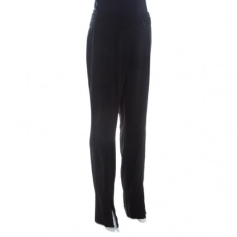 Realizzati in misto lana, questi pantaloni di Escada si allungano per offrirti un'ottima vestibilità. I pantaloni neri sono caratterizzati da una zip sulla vita alta e da spacchi sul davanti. Abbina questa creazione a una camicetta o a una camicia e