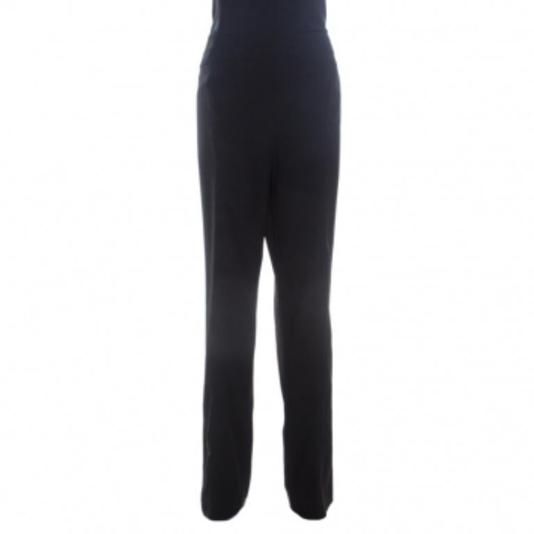 Nero Escada - Pantaloni a vita alta in crepe di lana elasticizzata con dettaglio a fessura - L. in vendita