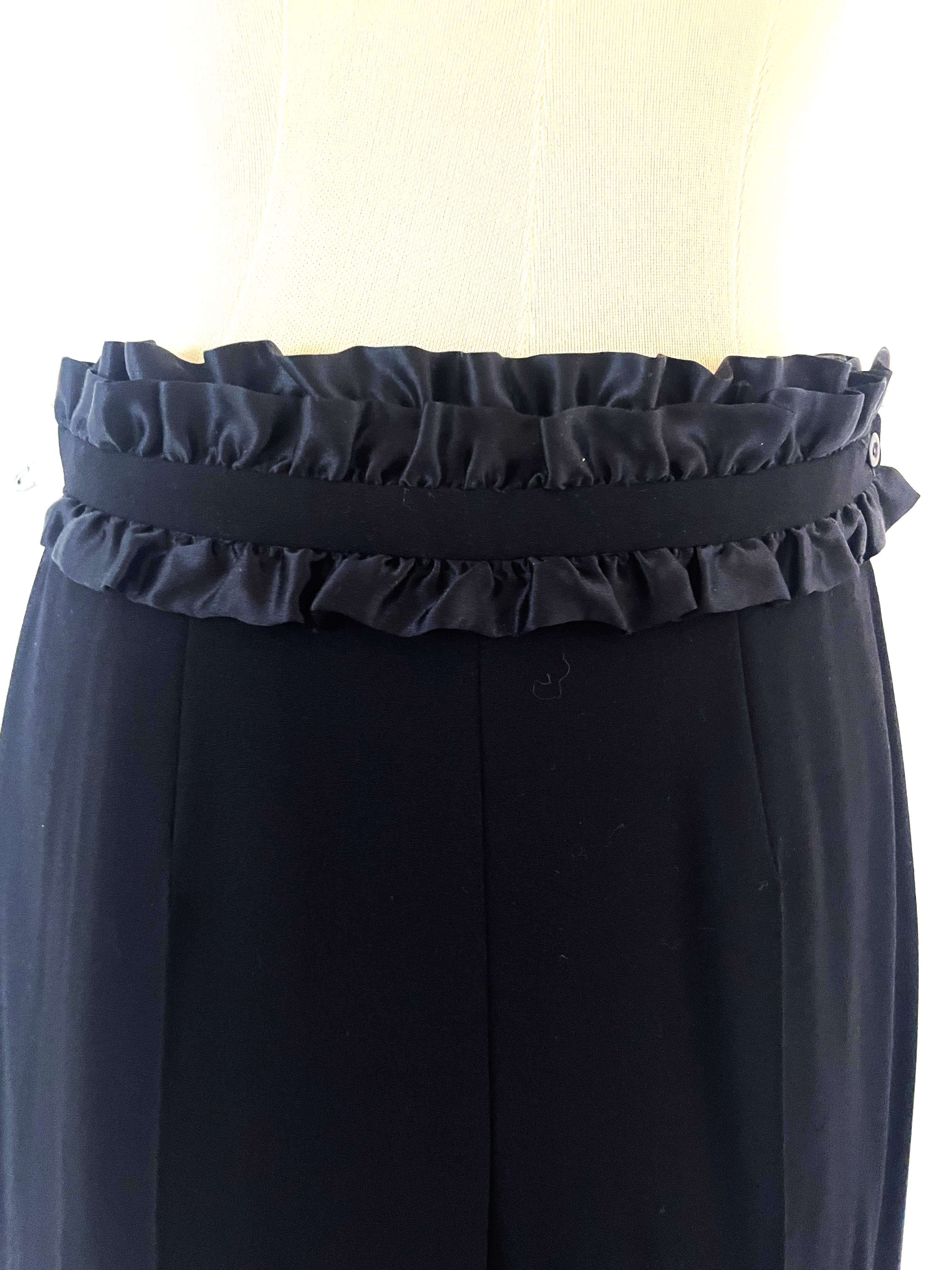 Escada Black Suit Blazer Trousers Wool Silk Ruffles Pink Lining For Sale 1