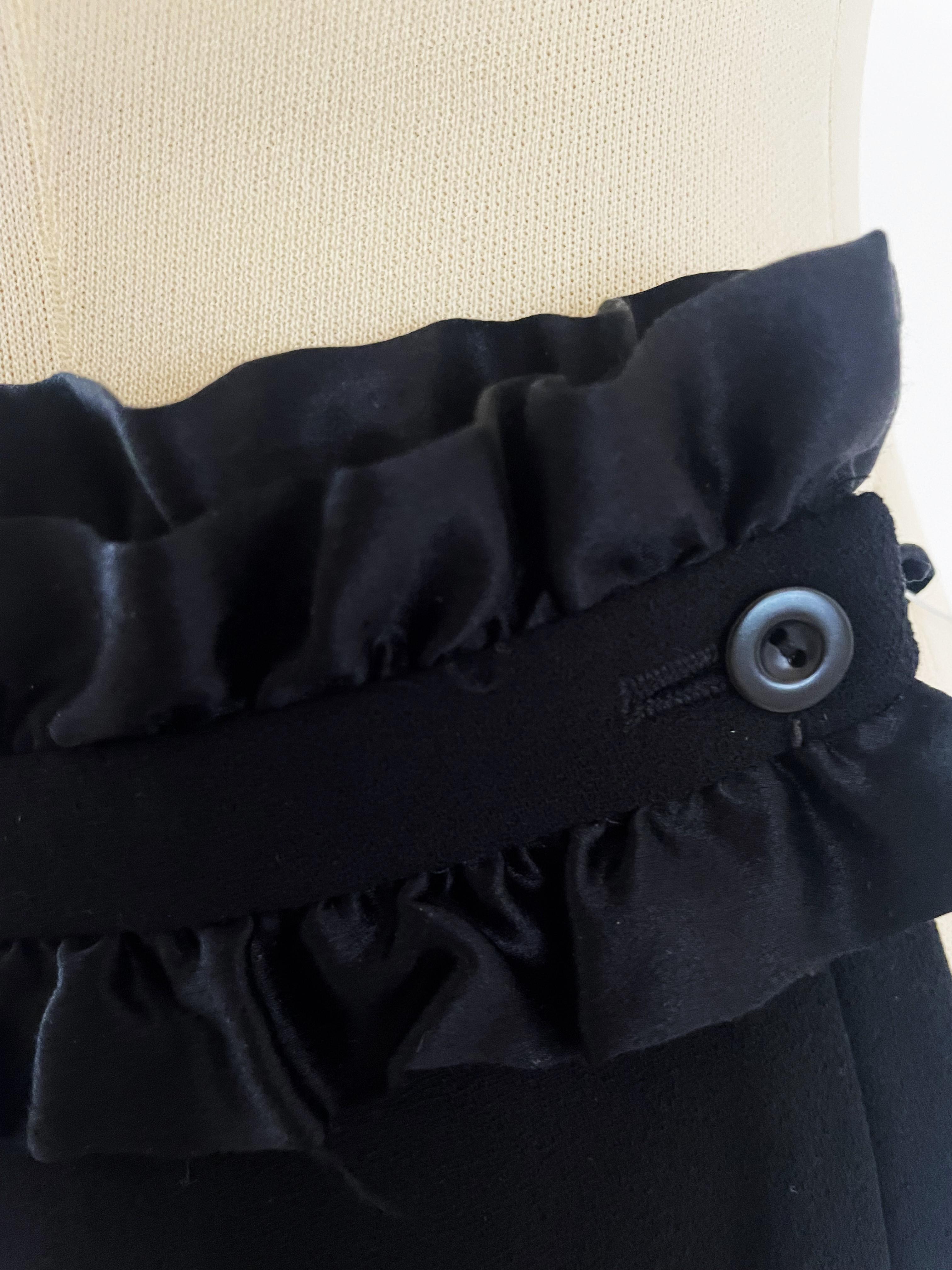 Escada Black Suit Blazer Trousers Wool Silk Ruffles Pink Lining For Sale 2