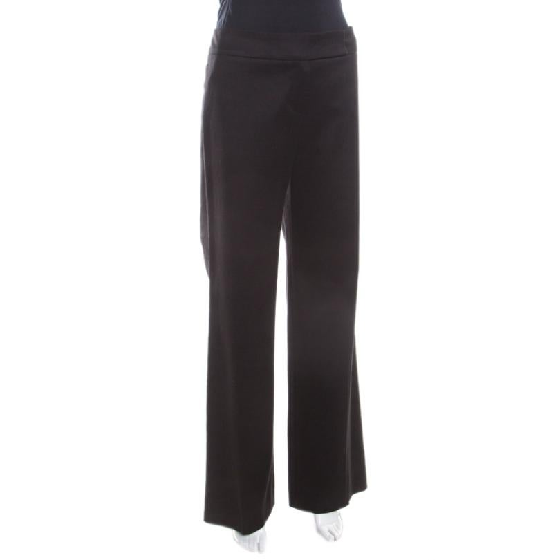 Escada Black Textured Cotton Jacquard High Waist Wide Leg Trousers M In Good Condition In Dubai, Al Qouz 2
