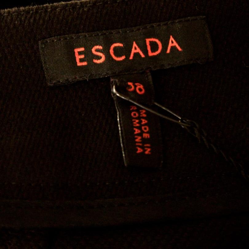 Escada Black Textured Cotton Jacquard High Waist Wide Leg Trousers M 1