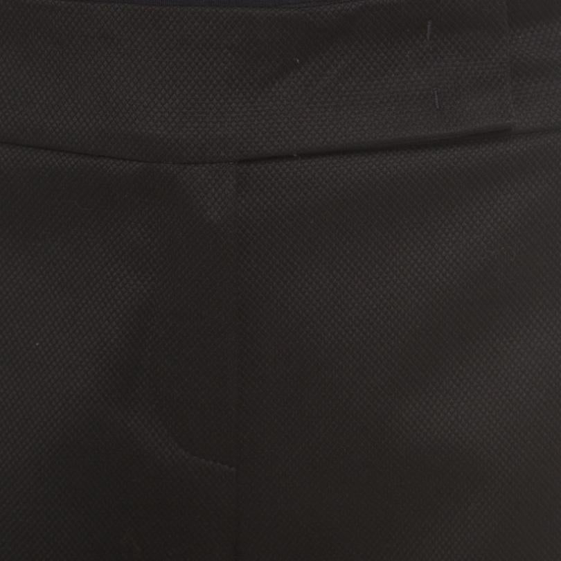 Escada Black Textured Cotton Jacquard High Waist Wide Leg Trousers M 2