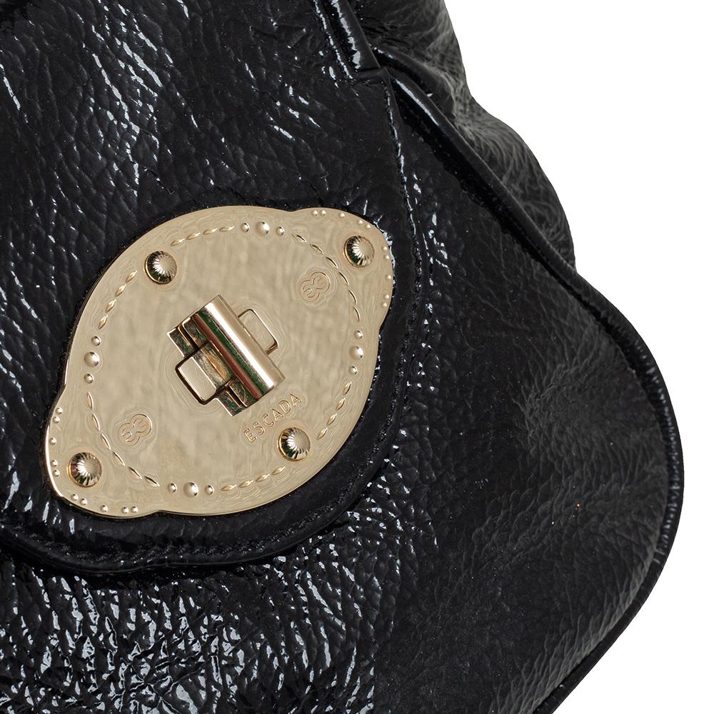Escada Black Textured Patent Leather Turnlock Flap Baguette Bag 3
