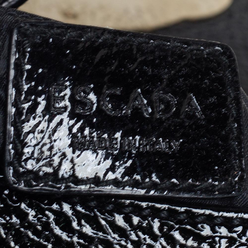 Women's Escada Black Textured Patent Leather Turnlock Flap Baguette Bag