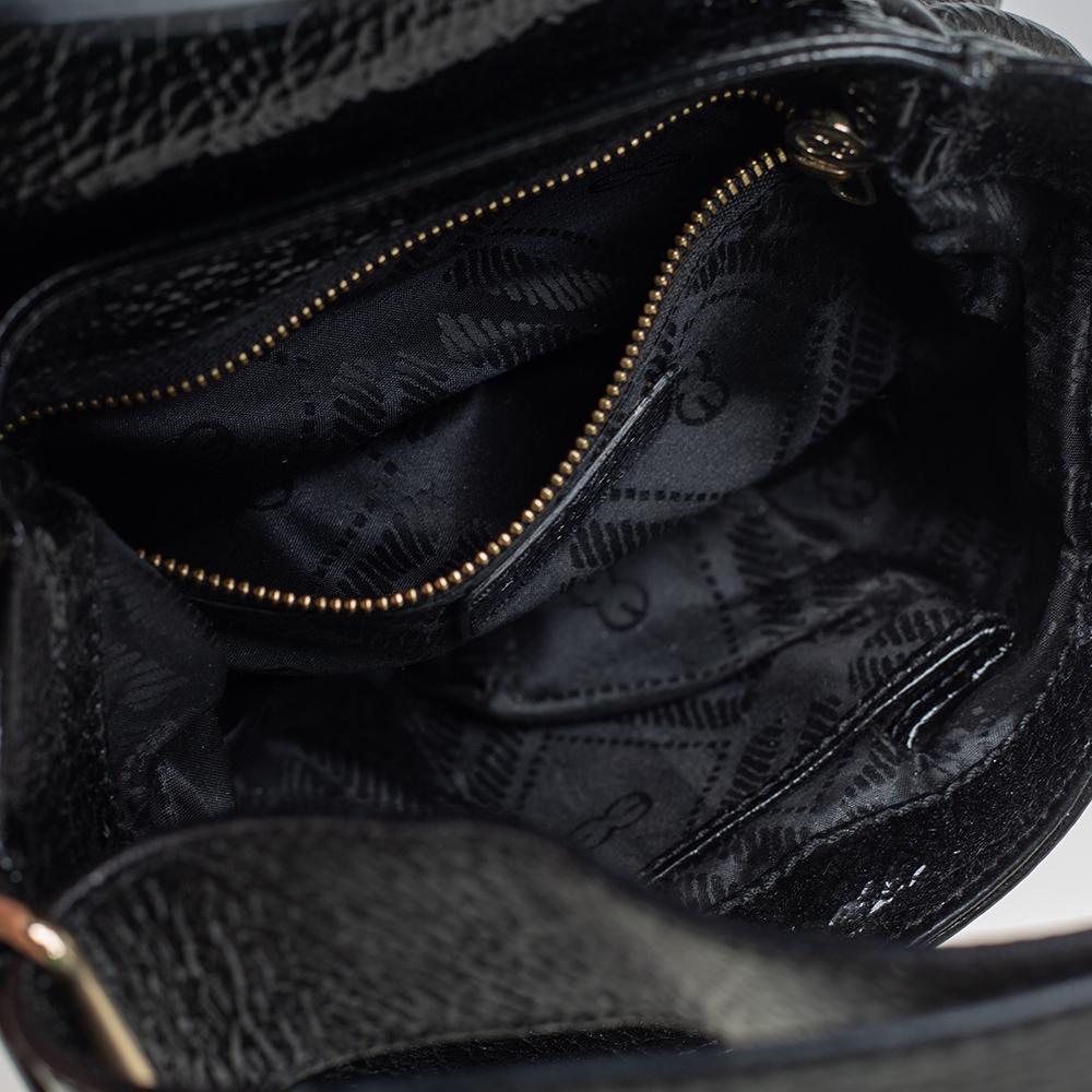 Escada Black Textured Patent Leather Turnlock Flap Baguette Bag 1