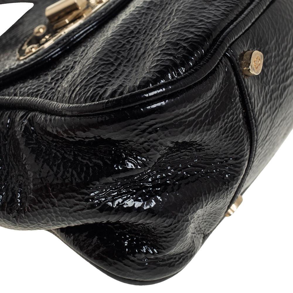Escada Black Textured Patent Leather Turnlock Flap Baguette Bag 2