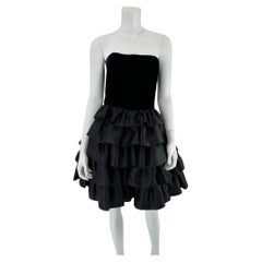 Escada Schwarzer Samt Bustier Mieder Taft Rüschen Minirock Cocktailkleid 36