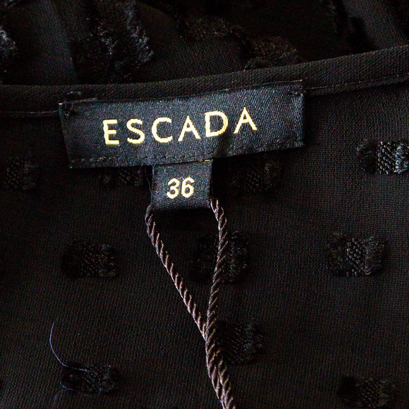 Escada Black Velvet Dobby Sheer Crepe Button Front Blouse M 1