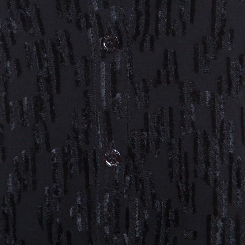 Escada Black Velvet Dobby Sheer Crepe Button Front Blouse M 2