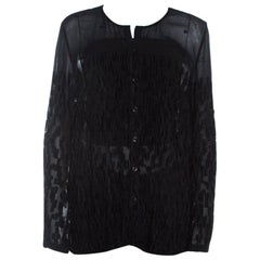 Escada Camicetta con bottoni sul davanti in velluto nero Dobby Sheer Crepe M