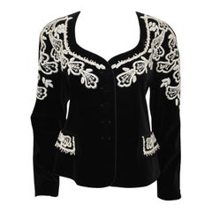 Escada Black Velvet Jacket Artistically Embroidered With Faux Pearl Beads