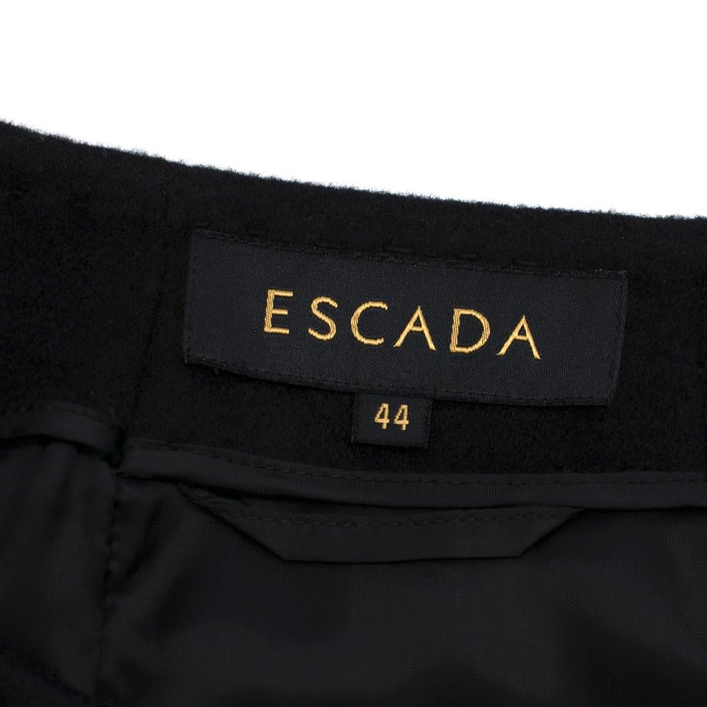 Escada Black Wool Blend Long Coat with Floral Embroidery - Size US 10 In Excellent Condition For Sale In London, GB
