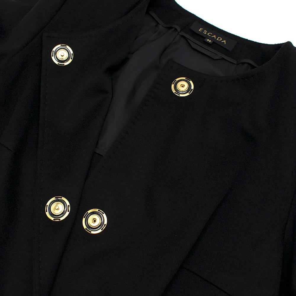 Women's Escada Black Wool Blend Long Coat with Floral Embroidery - Size US 10 For Sale