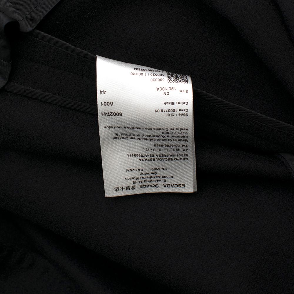 Escada Black Wool Blend Long Coat with Floral Embroidery - Size US 10 For Sale 2