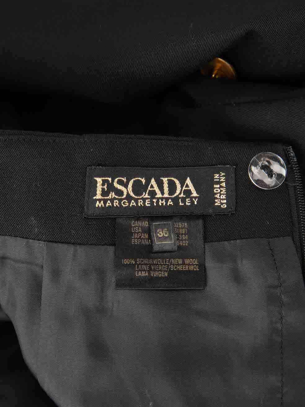 Women's Escada Black Wool Button Detail Knee Length Skirt Size S For Sale