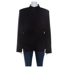 Escada Schwarz Wolle Krepp Kette Detail Stand Kragen Jacke L