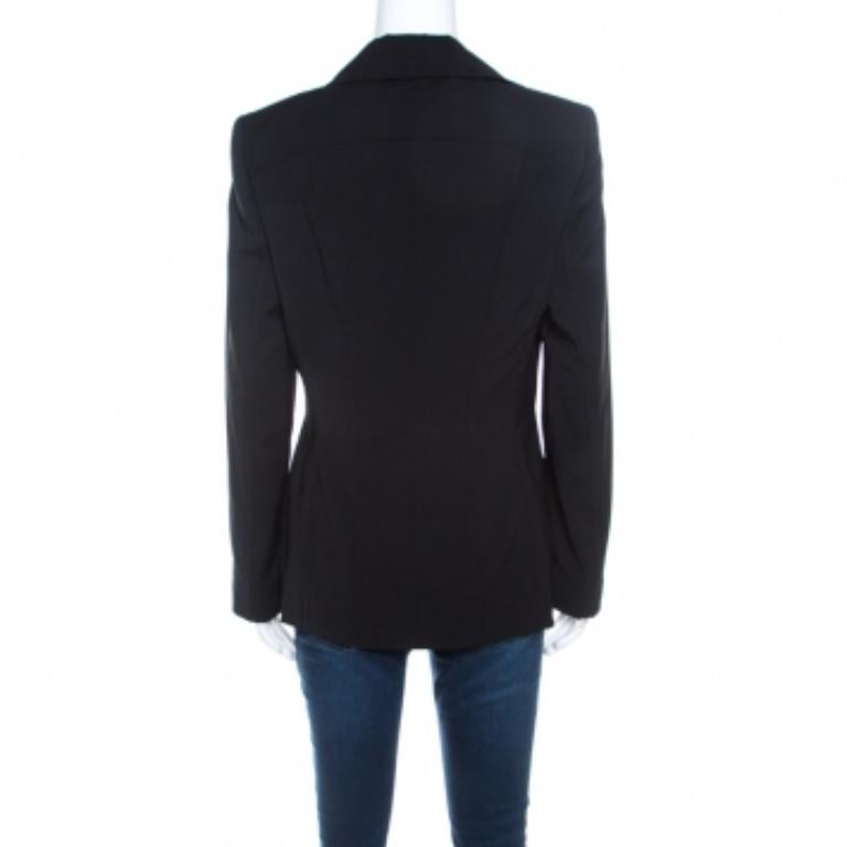 Escada Schwarze geraffte Jacke aus Wollkrepp mit Knopfleiste vorne, M im Angebot 1