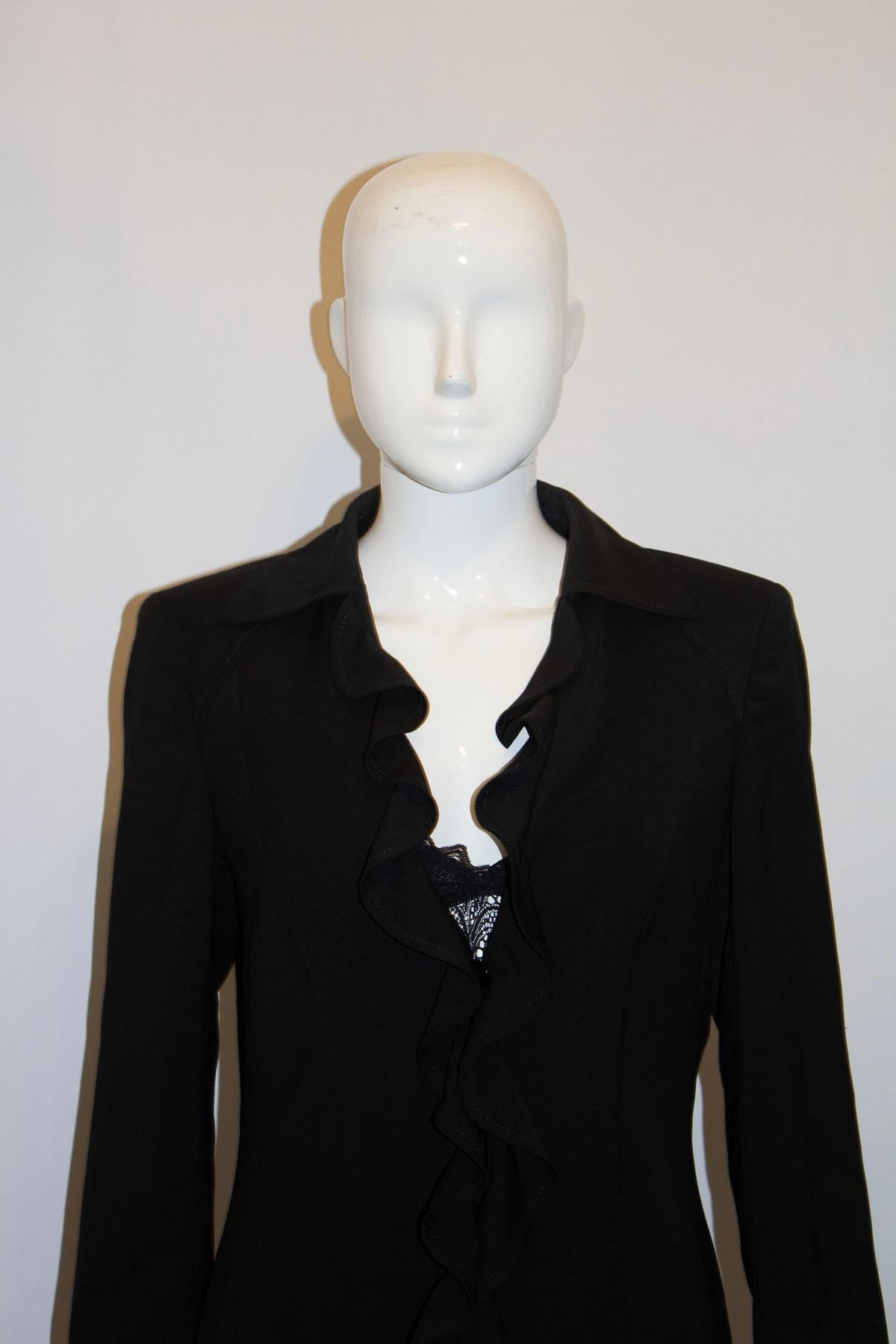 Escada Black Wool Evening Jacket with Frill Detail In Good Condition For Sale In London, GB