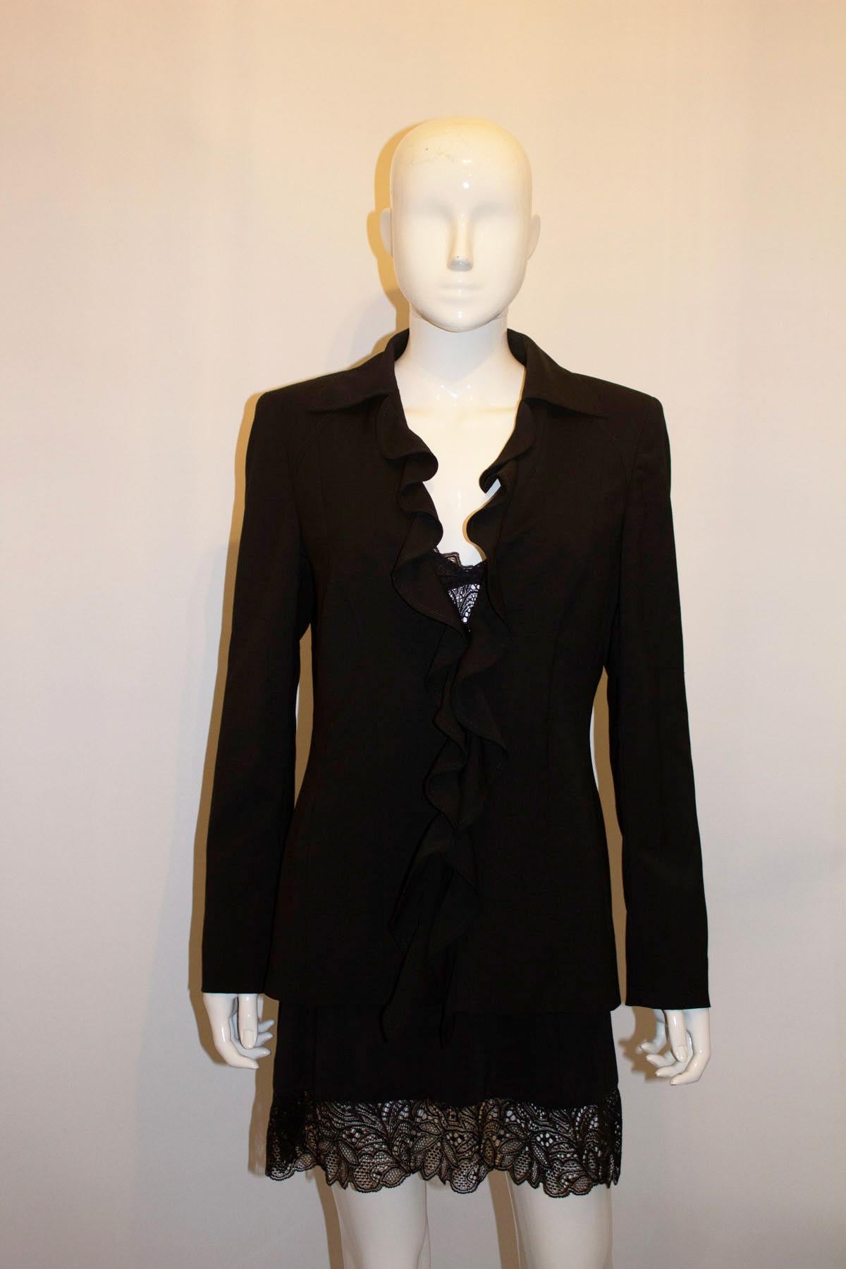 Women's or Men's Escada Black Wool Evening Jacket with Frill Detail For Sale