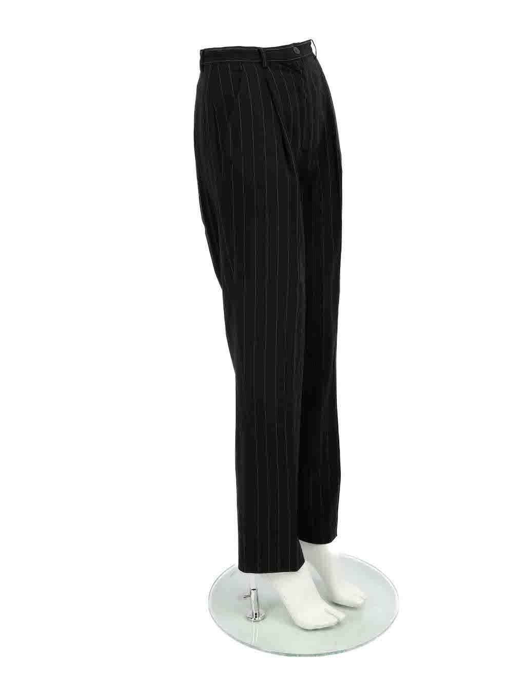 CONDITION is Very good. Hardly any visible wear to trousers is evident on this used Escada designer resale item.
 
 
 
 Details
 
 
 Black
 
 Wool
 
 Trousers
 
 Pinstripe pattern
 
 Straight fit
 
 High rise
 
 2x Side pockets
 
 Fly zip and button