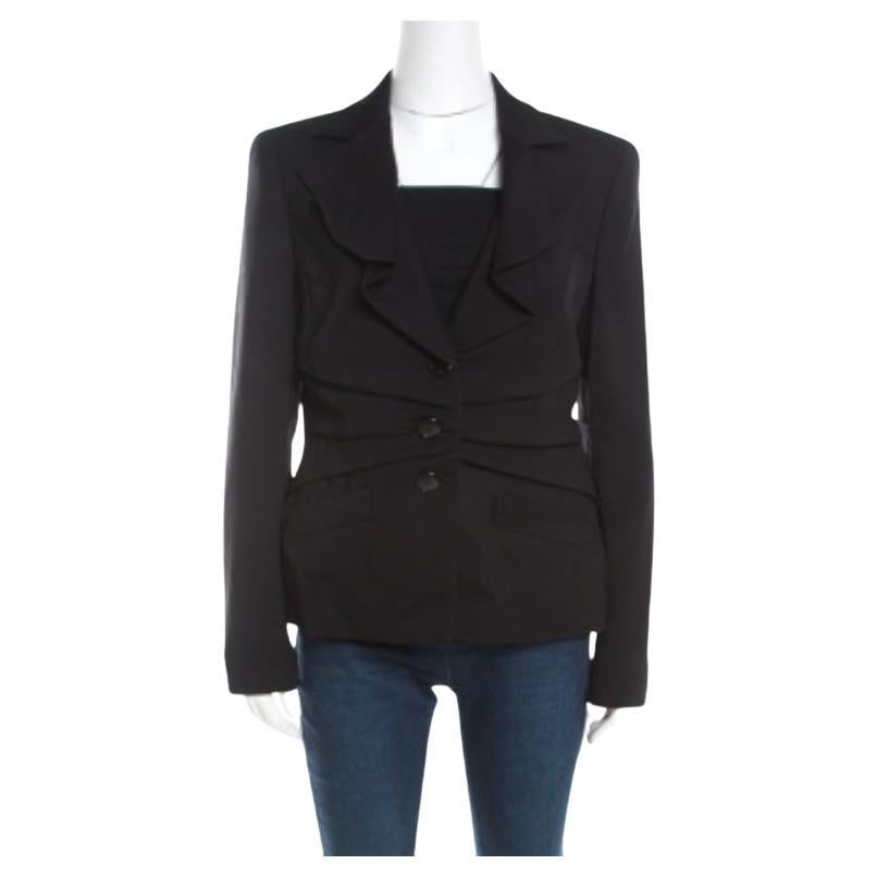 Escada Black Wool Pleat Detail Button Front Beaneth Jacket L