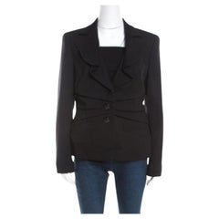 Escada Black Wool Pleat Detail Button Front Beaneth Jacket L