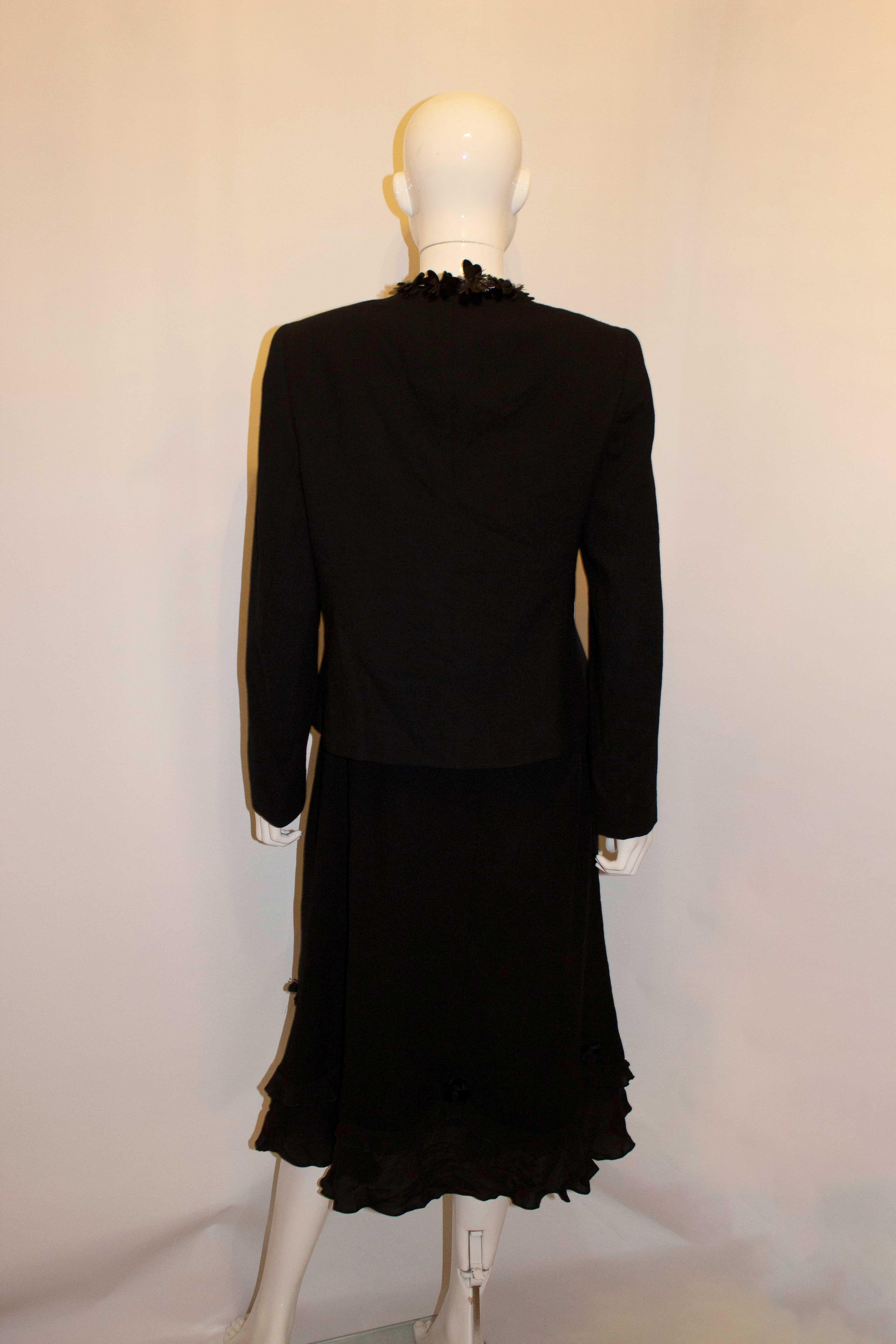 Women's Escada Black Wool Skirt Suit with Flower Detail For Sale