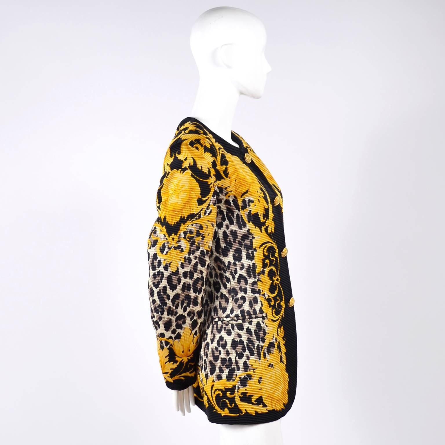 Escada Silk Blazer in Black & Gold Baroque Lion Animal Print by Margaretha Ley 1