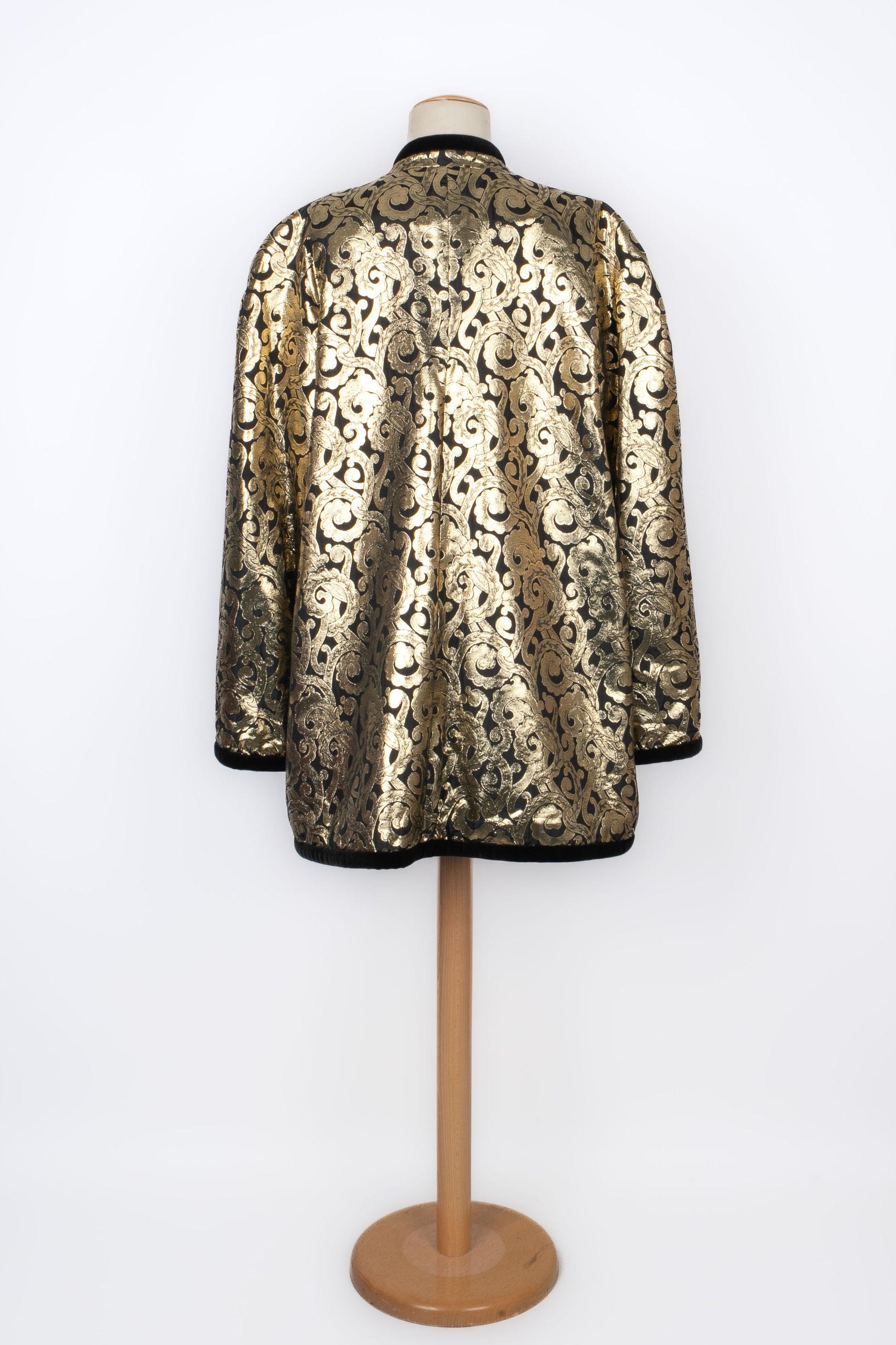 Black Escada Blended Silk and Golden Lurex Coat For Sale