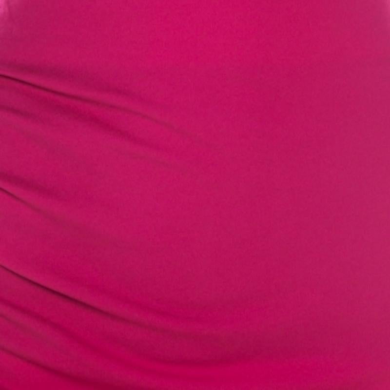 Escada Gonna a Matita Relas in maglia rosa fiorita con dettaglio arricciato L.L.A. in vendita 1