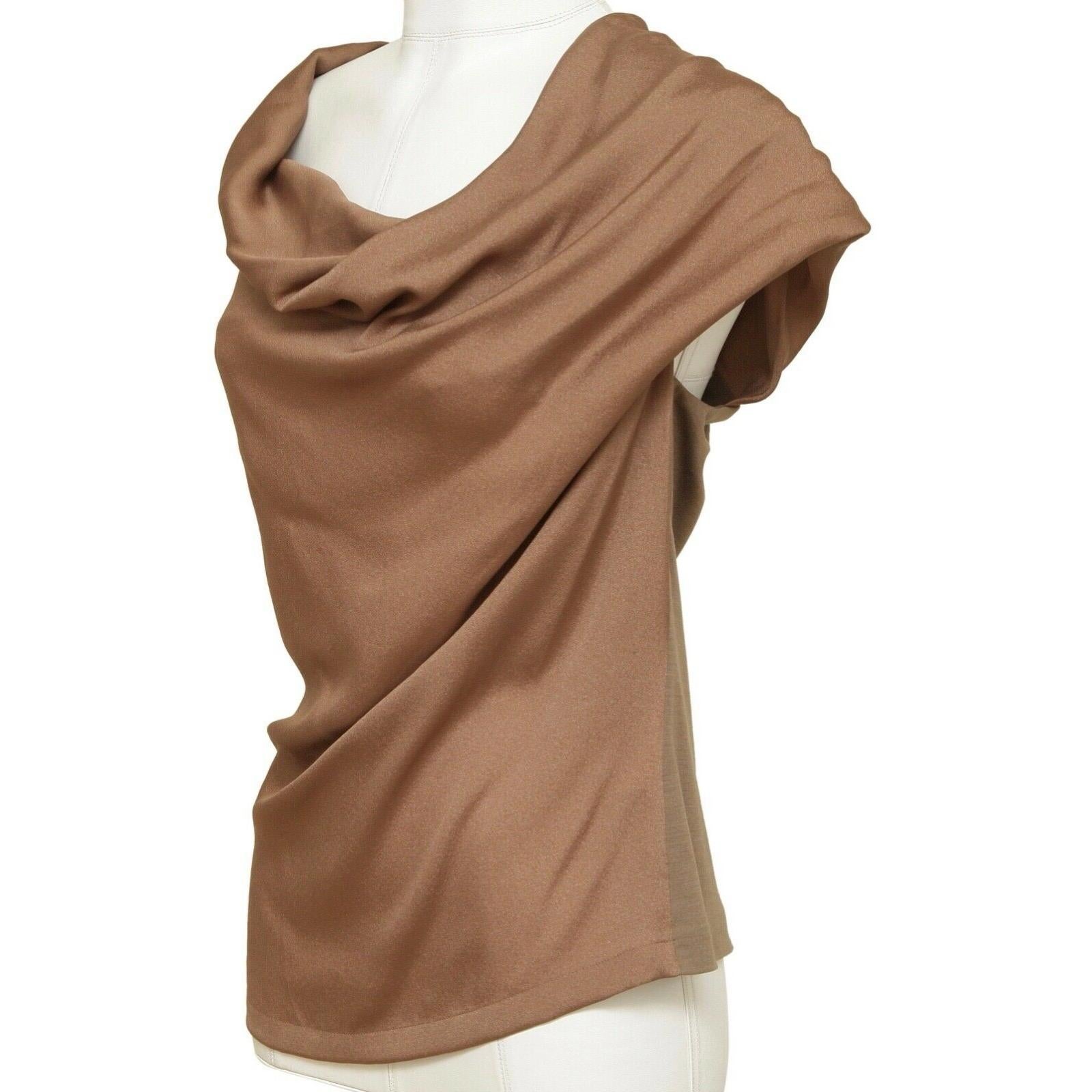Brown ESCADA Blouse Top Shirt Knit Cowl Neck Cap Sleeve Silk Blend Sz 38 NWT $525