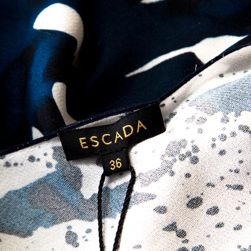 Gray Escada Blue Fantasy Print Silk Asymmetric Hem Oversized Nurdan Tunic M For Sale