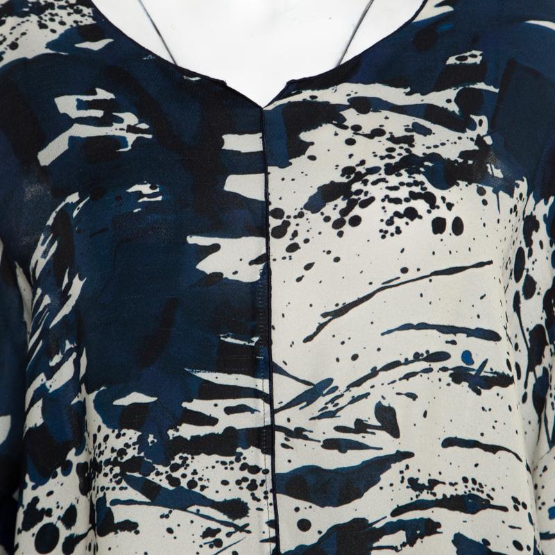 Women's Escada Blue Fantasy Print Silk Asymmetric Hem Oversized Nurdan Tunic M For Sale
