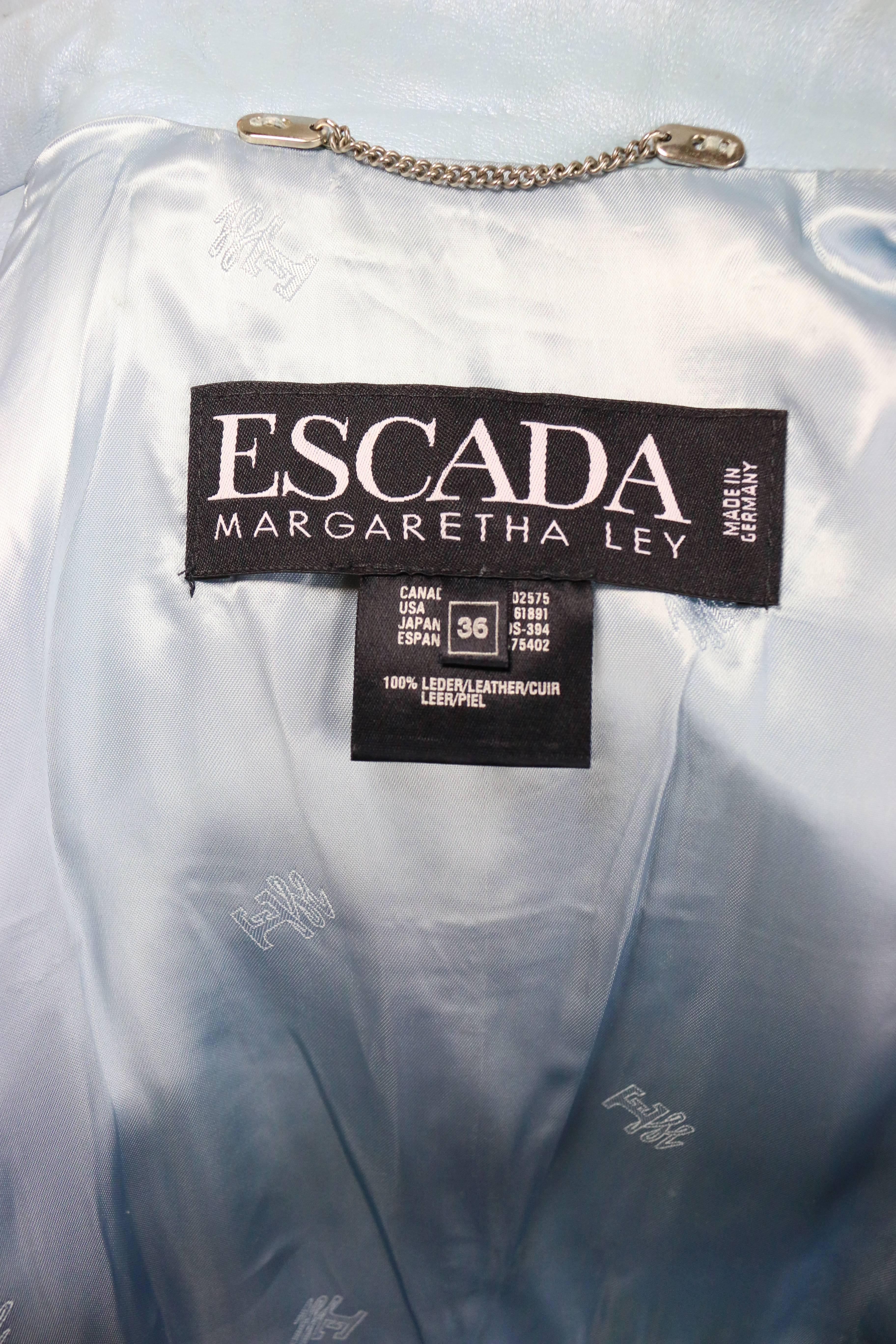 Escada Blue Leather Belted  Biker Jacket For Sale 1
